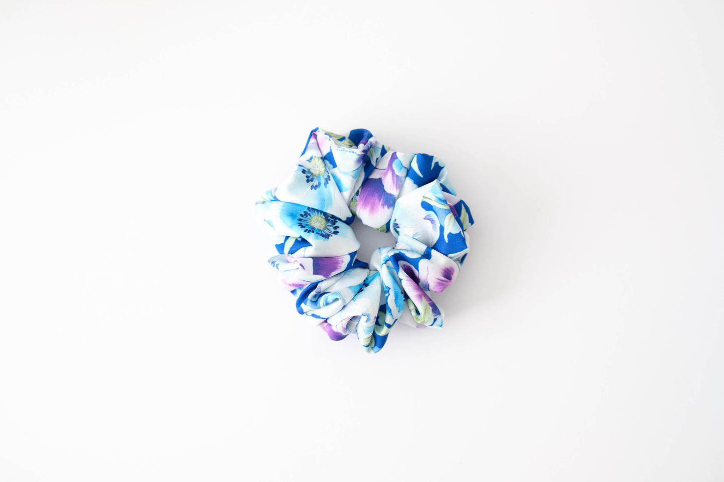 Blue & White Floral Scrunchie - Vibrant Flower Hair Tie