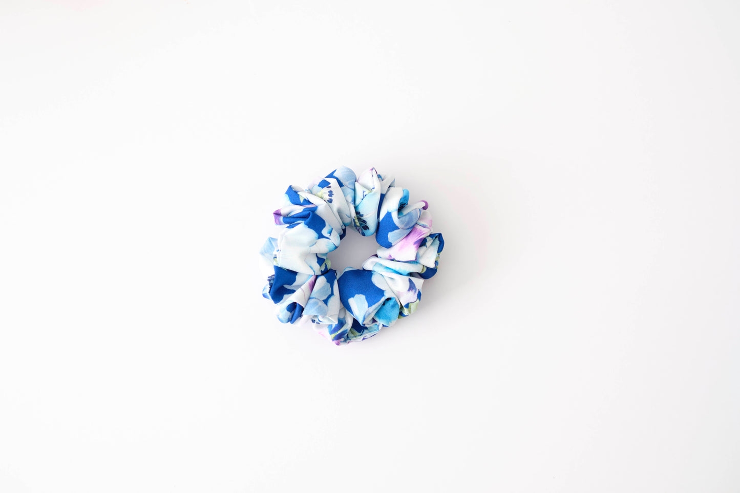 Blue & White Floral Scrunchie - Vibrant Flower Hair Tie
