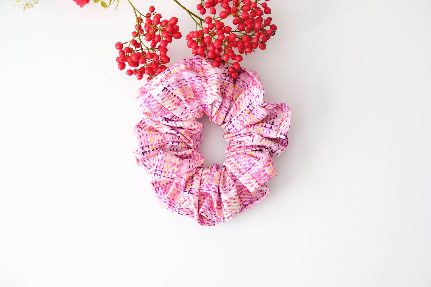 Textured Pink Scrunchie - Unique Fabric Hair Tie