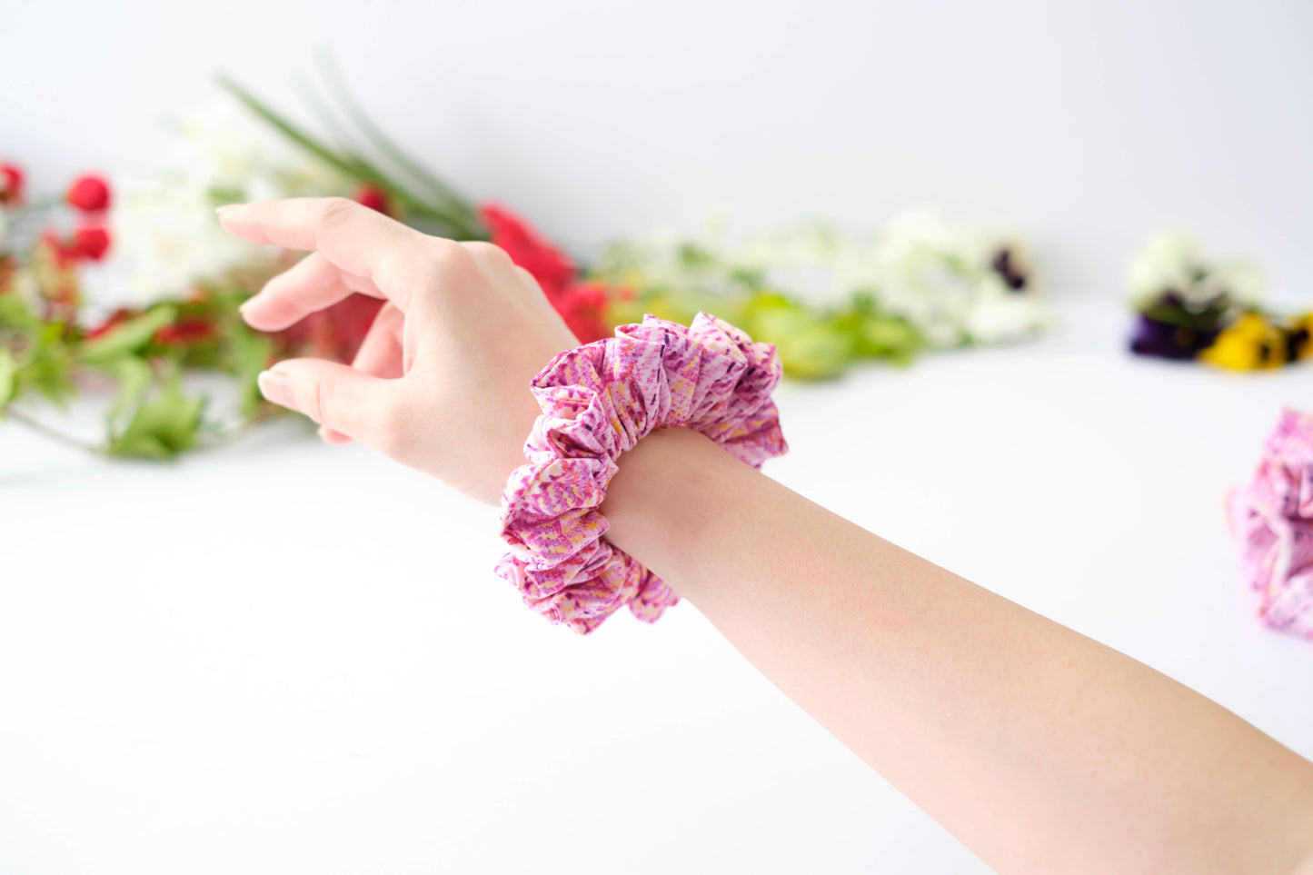 Textured Pink Scrunchie - Unique Fabric Hair Tie