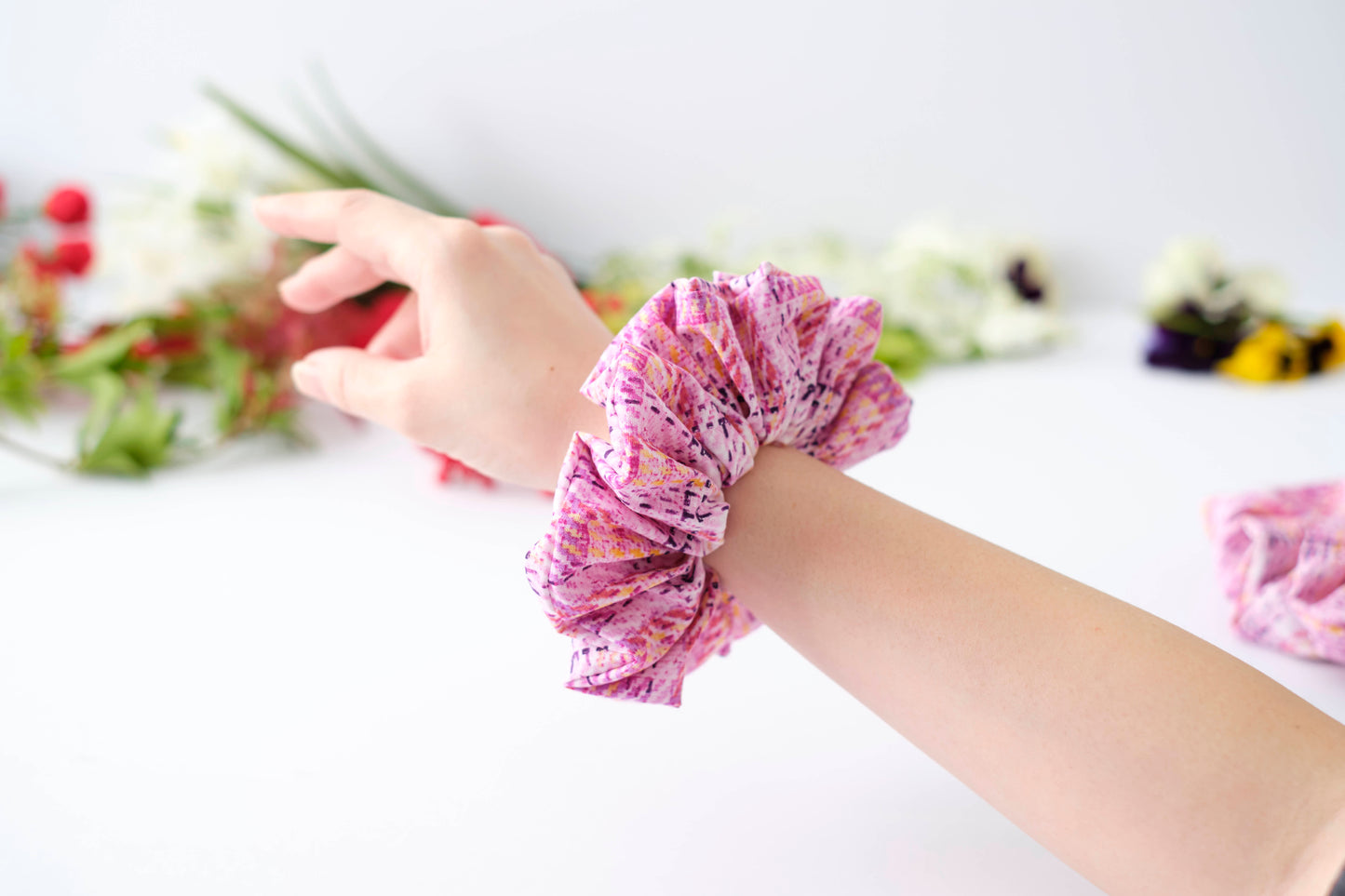 Textured Pink Scrunchie - Unique Fabric Hair Tie