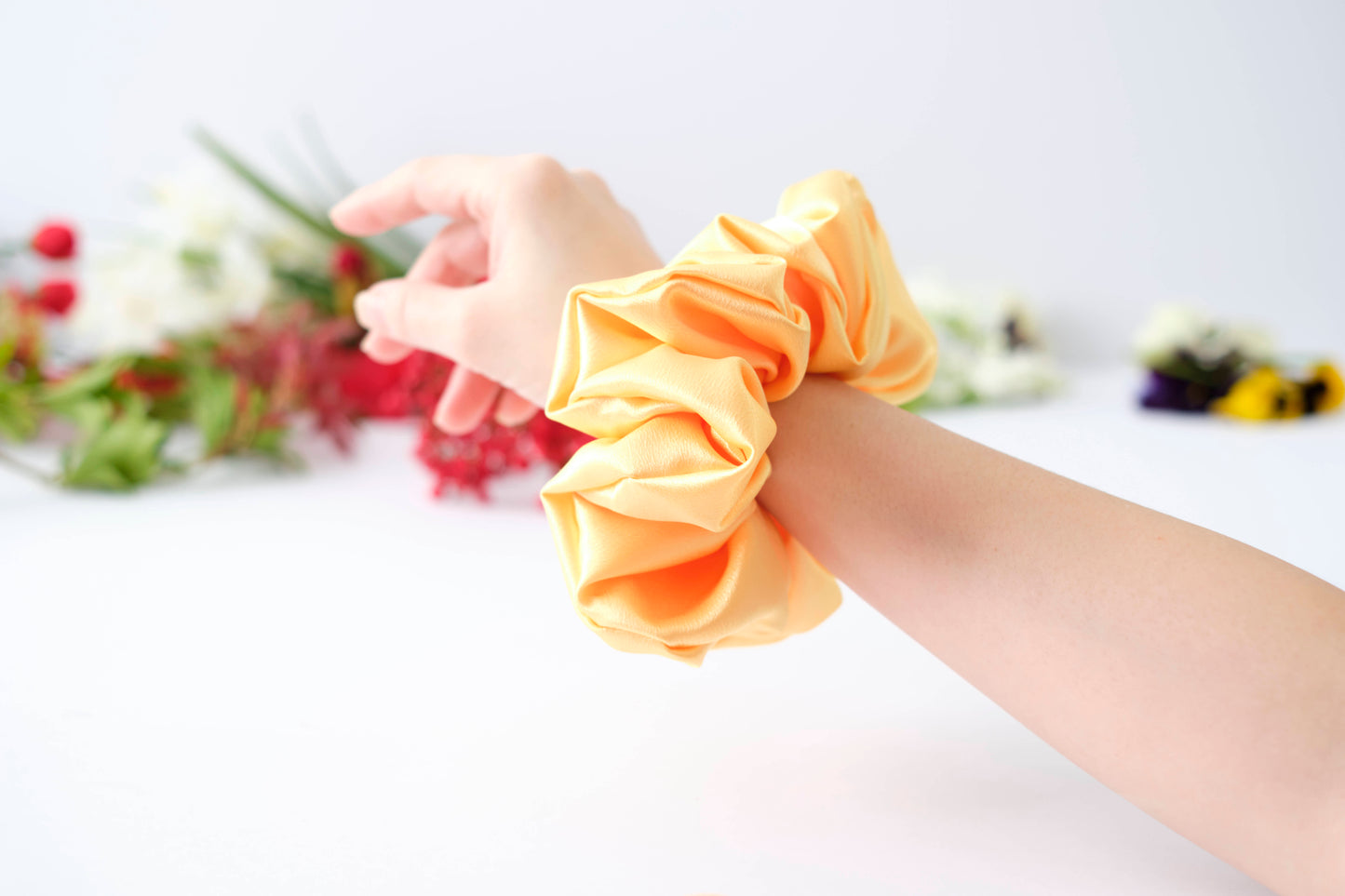 Yellow Satin Scrunchie - Soft & Shiny Hair Tie for Women