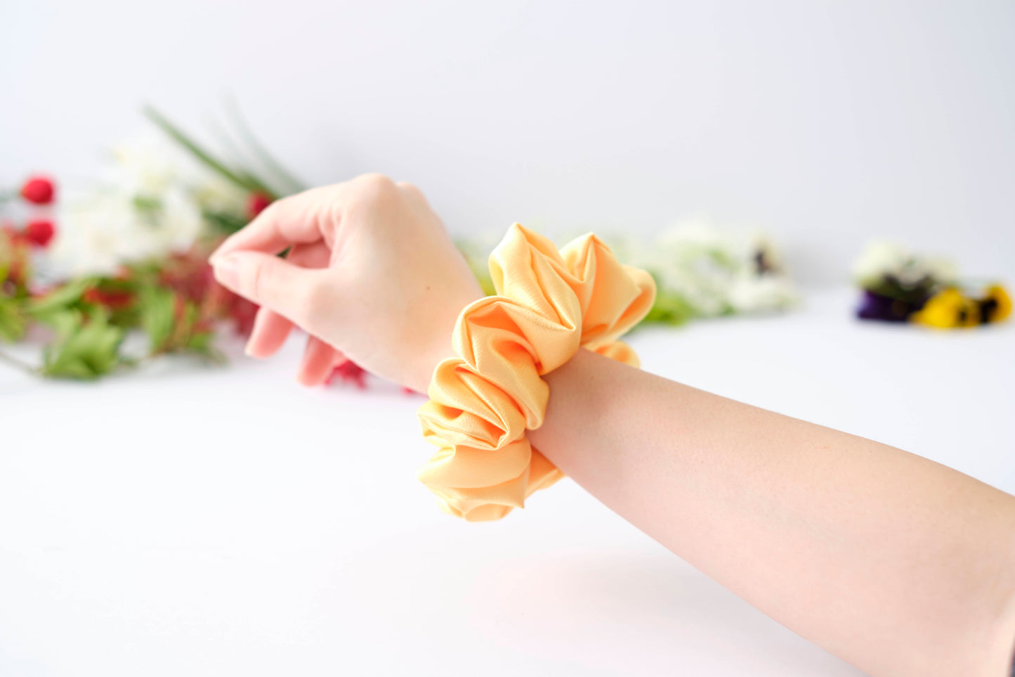 Yellow Satin Scrunchie - Soft & Shiny Hair Tie for Women
