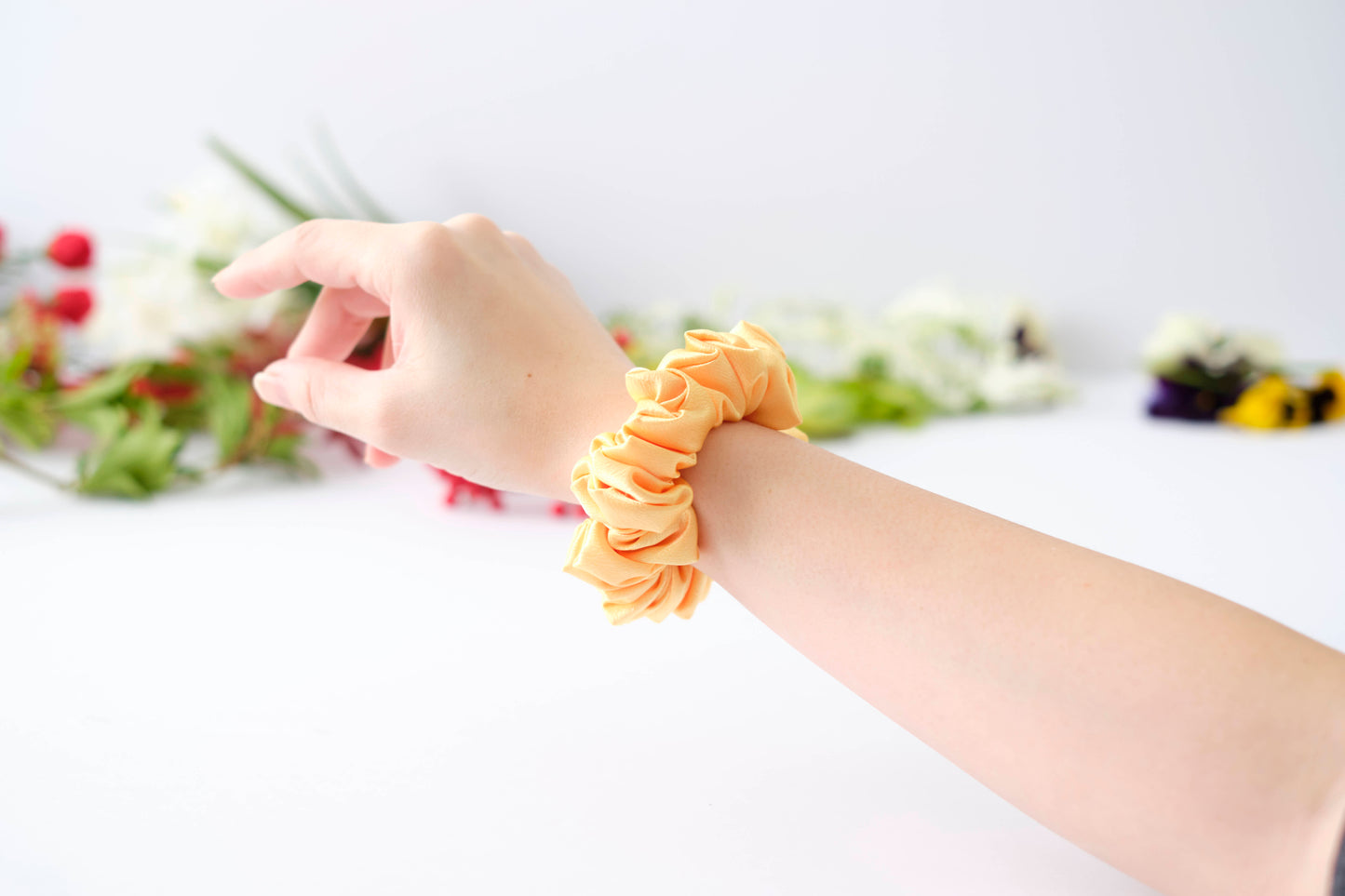 Yellow Satin Scrunchie - Soft & Shiny Hair Tie for Women