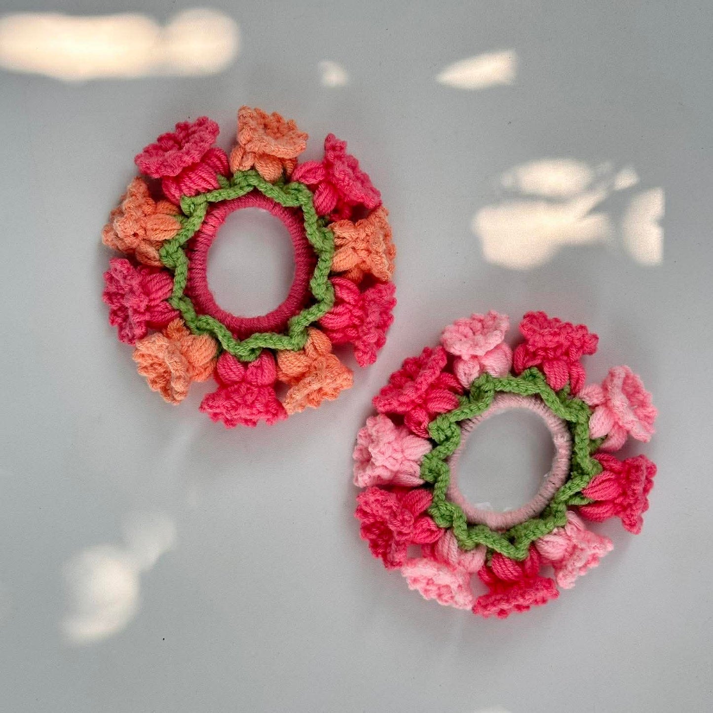 Handmade 3D Flower Crochet Scrunchie Set (2 Pcs) - Unique Floral Hair Tie &amp; Wrist Accessory