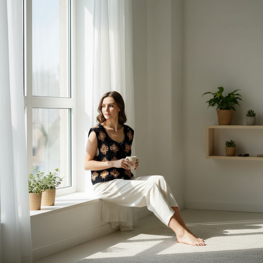 Black Granny Square Crochet Vest - Handmade Bohemian Sleeveless Cardigan