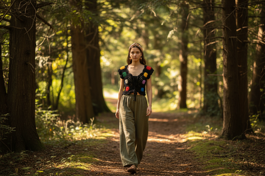 Black Granny Square Crochet Shrug with Colorful Centers - Bohemian Tie-Front Bolero