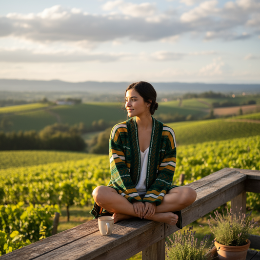Striped Knit Cardigan - Green, Yellow & White Patterned Open Front Jacket