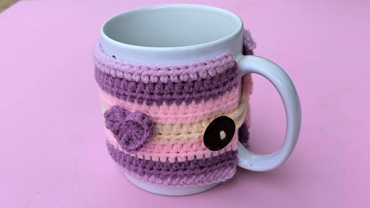 Striped Crochet Mug Cozy - Handmade  Coffee Sleeve