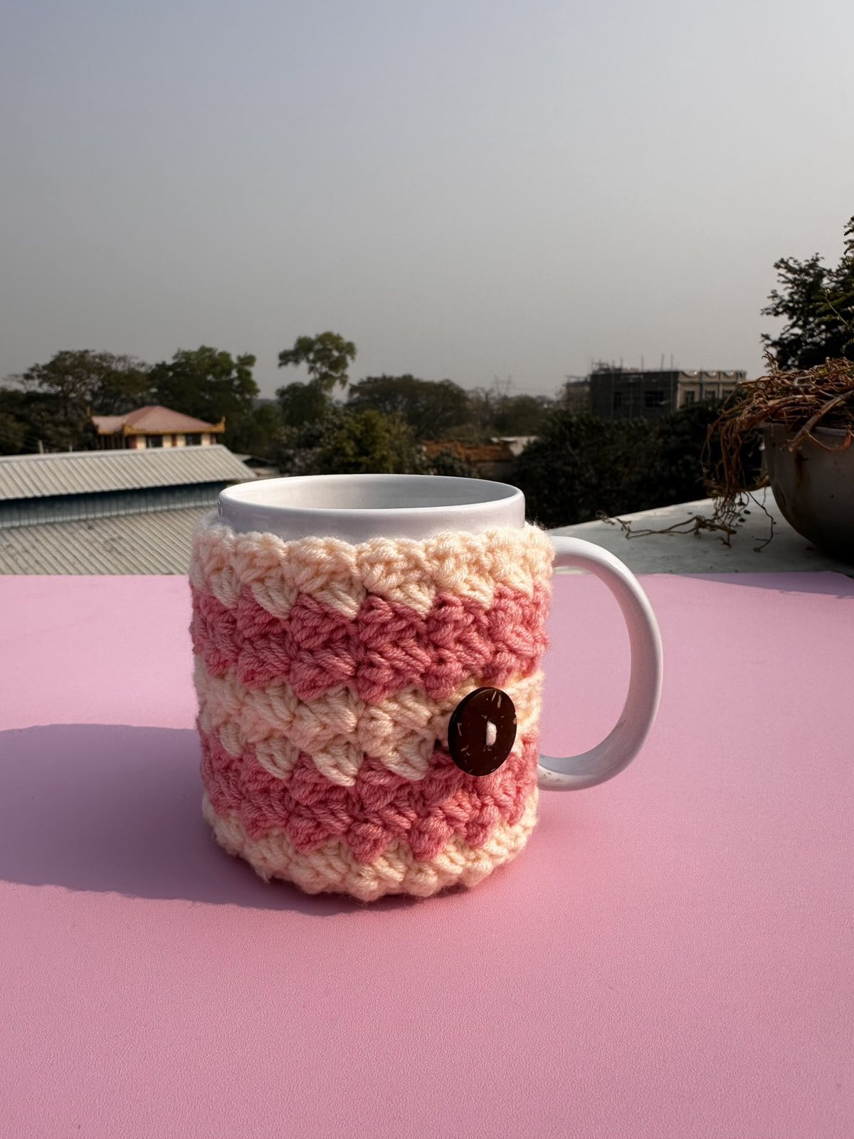 Striped Crochet Mug Cozy - Handmade  Coffee Sleeve